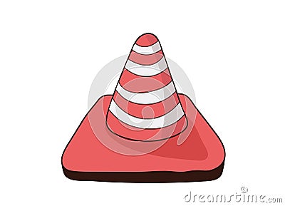 Road cone orange and striped. Traffic cone as sign of construction work or car acciden isolated on white backgroundt Vector Illustration