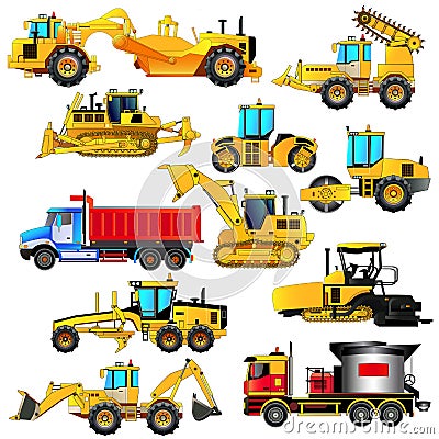 Road construction equipment set. Vector icons, isolated Vector Illustration