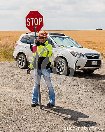 Road construction flagger Editorial Stock Photo