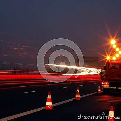 Road construction at night Stock Photo