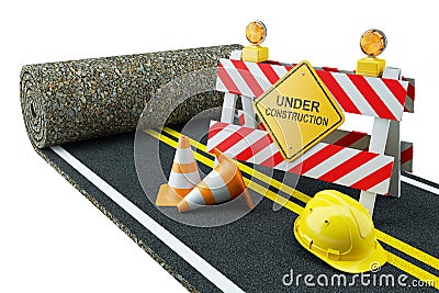 Road construction in roll with fence Stock Photo