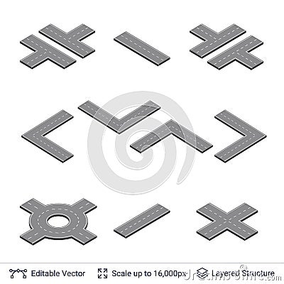 Road construction set. Highway map toolkit. Vector Illustration