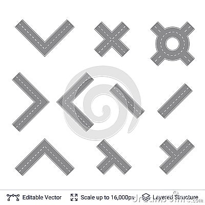 Road construction set. Highway map toolkit. Vector Illustration