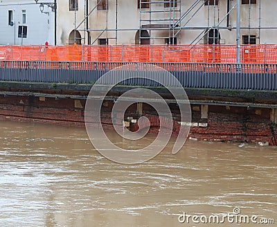 road construction site t to reinforce the river embankment Stock Photo