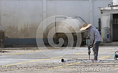 Road construction worker Stock Photo