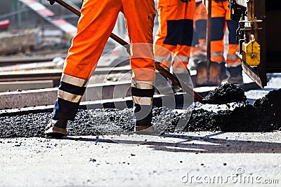 Road construction, worker Stock Photo