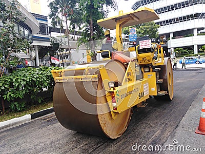 Road construction works in Singapore Editorial Stock Photo