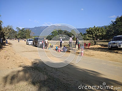 Road contruction in Indian village side Editorial Stock Photo