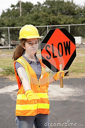 Road Crew Slow Sign Stock Photo