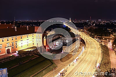 Road crossing the Vistula at night. Warsaw. Poland Stock Photo