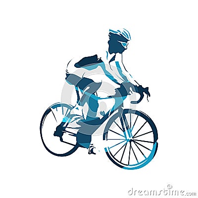 Road cycling, abstract blue cyclist Vector Illustration