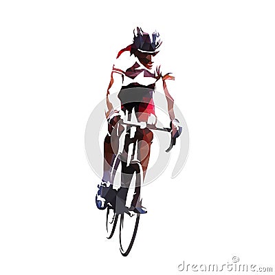 Road cycling logo. Geometric illustration of cyclist, front view Vector Illustration
