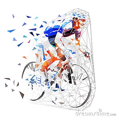 Road cycling. Polygonal cyclist, vector Vector Illustration