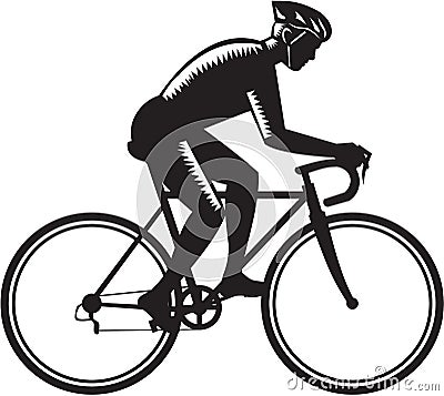 Road Cyclist Racing Woodcut Vector Illustration