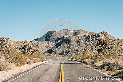 Road in the desert, in Joshua Tree National Park, California Stock Photo