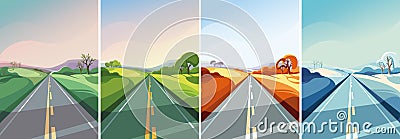 Road at different times of year. Vector Illustration