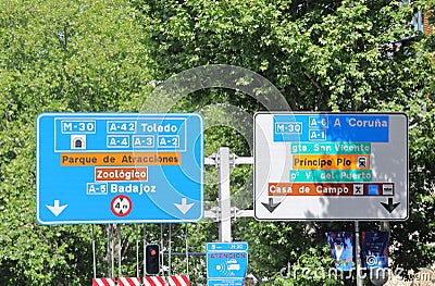 Road direction sign Madrid Spain Editorial Stock Photo