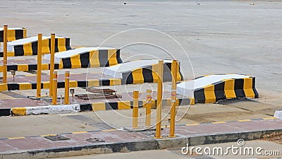 Road dividers at a newly constructed toll booth in rural India Stock Photo