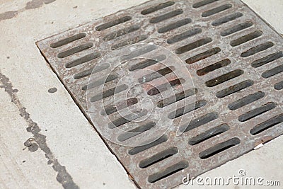 Road drains-Drain on concrete road in Thailand Stock Photo