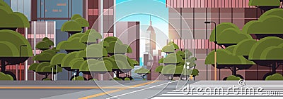 road empty street with crosswalk city buildings skyline modern architecture cityscape background horizontal Vector Illustration