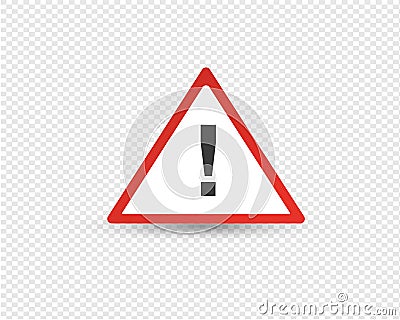 Road exclamation point in red triangle, warning of other hazards. Vector Illustration
