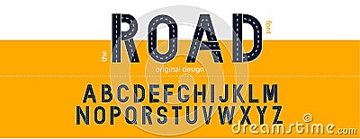 Road font. Typography design with street lines. Vector letters Vector Illustration