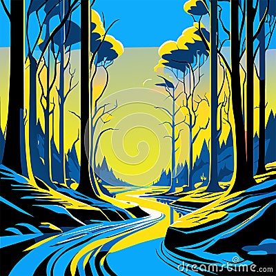 Road through the forest. Illustration of the road through the forest. AI generated Vector Illustration