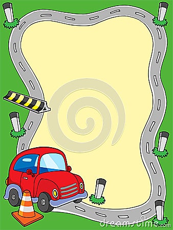 Road frame with small car Vector Illustration