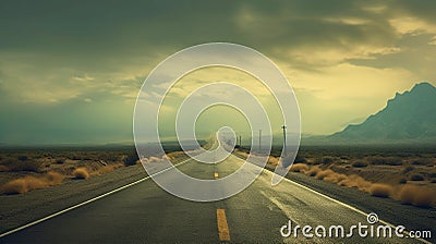 The road goes the distance. Empty road in the desert. Predawn landscape. Nature background Stock Photo