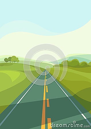 Road going through the fields. Vector Illustration