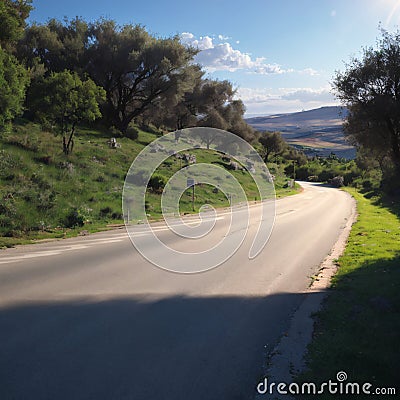The road in the Golan Heights is beautiful. Stock Photo