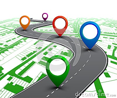 Road with GPS navigation on city map. Car road, street, highway roadmap infographics â€“ vector Vector Illustration