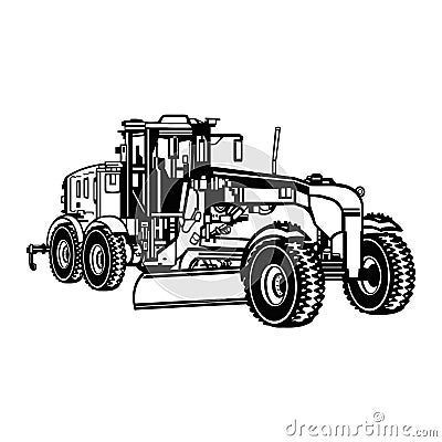 Road Grader, Heavy Equipment - Construction Vehicle - Machine Equipment Builder. Vector illustration Vector Illustration