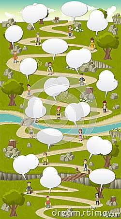 Road on green park with people Vector Illustration