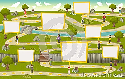 Road on green park with people Vector Illustration