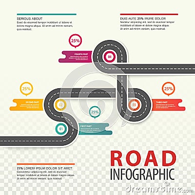 Road or highway infographics, car traffic map Vector Illustration