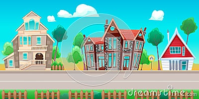 Road with houses Vector Illustration