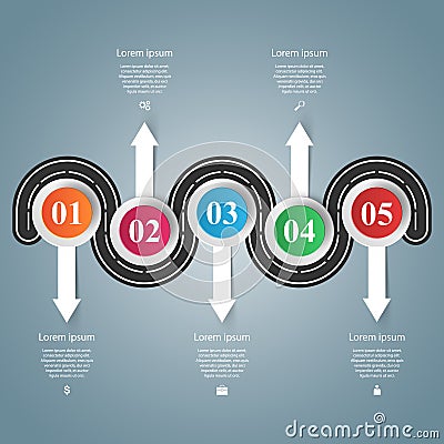 Road infographic design template and marketing icons. Vector Illustration