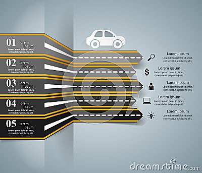 Road infographic design template and marketing icons. Car icon. Vector Illustration