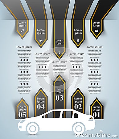 Road infographic design template and marketing icons. Car icon. Vector Illustration