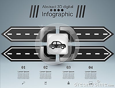 Road infographic design template and marketing icons. Car icon. Vector Illustration