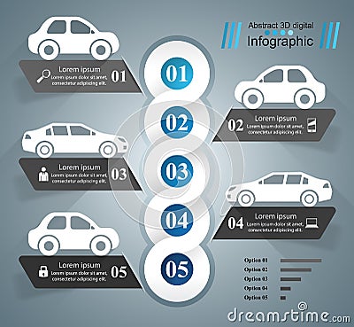 Road infographic design template and marketing icons. Car icon. Vector Illustration