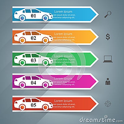 Road infographic design template and marketing icons. Car icon. Vector Illustration