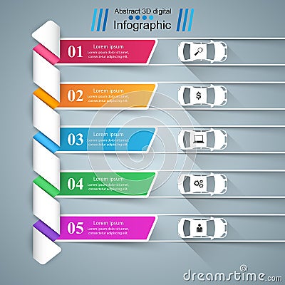 Road infographic design template and marketing icons. Car icon. Vector Illustration