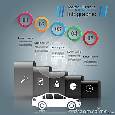 Road infographic design template and marketing icons. Car icon. Vector Illustration