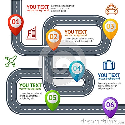 Road Infographic with Location Mark Elements. Vector Vector Illustration