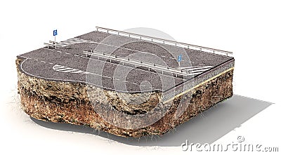 Road intersection. Piece of road with layers. Cartoon Illustration