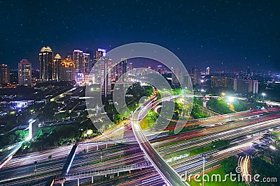 Road intersection of Semanggi at night time Stock Photo