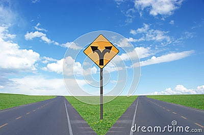 Road intersection and signs Stock Photo