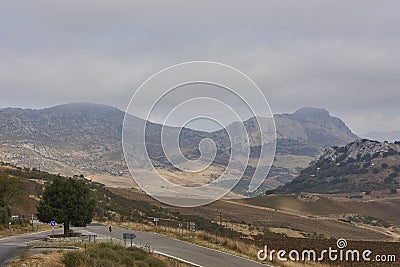 The road junction of the A-7075 for the El Torcal Natural Park, containing Limestone Karst Scenery. Stock Photo